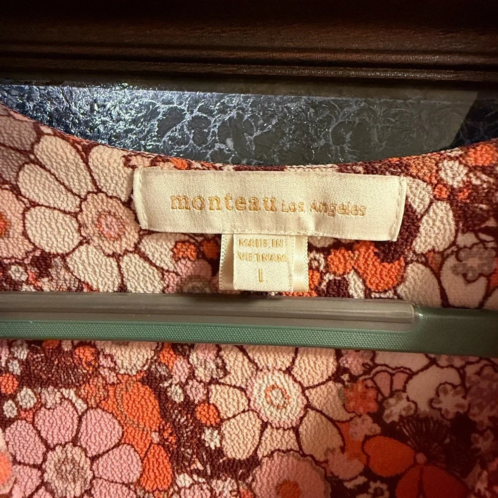 Monteau Orange Pink Tie Front Flutter Sleeve Midi Dress - Picture 2 of 7